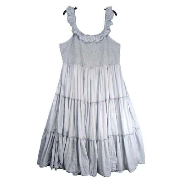 Old Navy Blue White Striped Smocked Maxi Dress Sz XXL Tiered Sleeveless Peasant - Picture 1 of 10